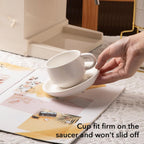 Sweejar Porcelain Espresso Cups with Saucers, 4 Ounce Stackable Cappuccino Cups with Metal Stand for Coffee Drinks, Latte, Tea - Set of 4 (White Gold Stand)