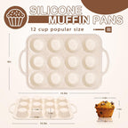 Silicone Muffin Pan, 12 Cups Muffin Tin Baking Mold With Reinforced Stainless Steel Frame Inside, Nonstick Bakeware Cupcake Pan BPA Free, 2PCS