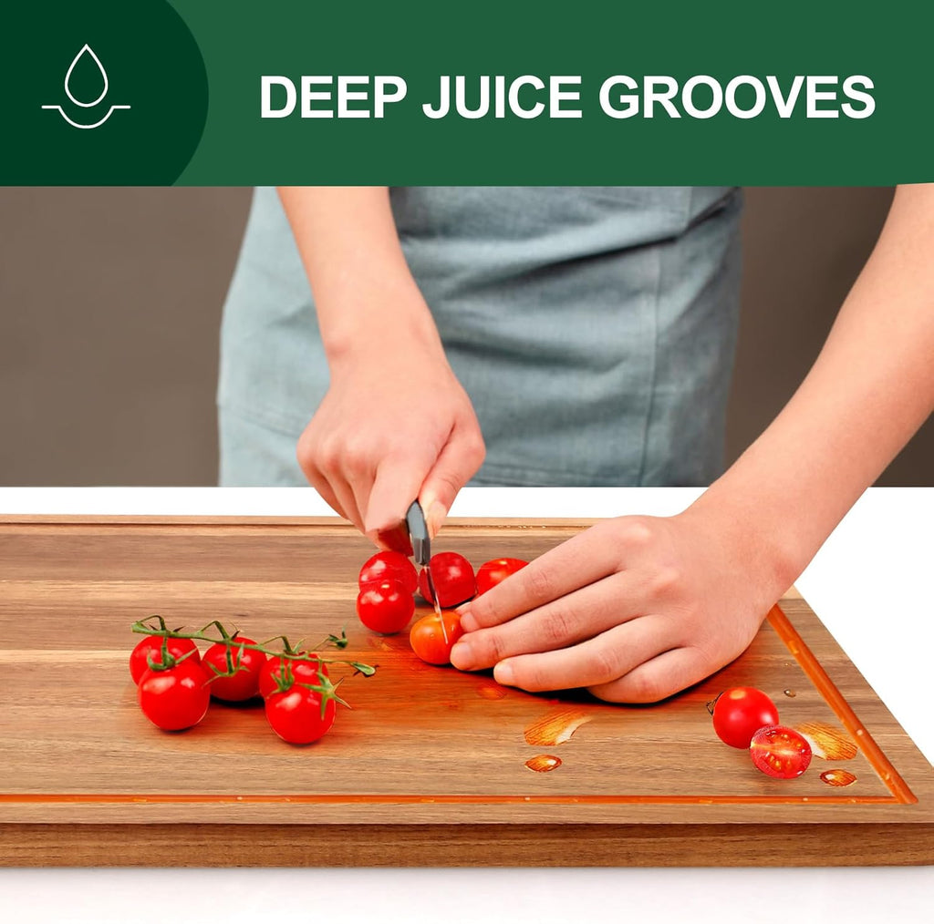 20" XL Extra Large Wooden Cutting Boards for Kitchen Charcuterie Boards Hardwood Solid Chopping Board Big Acacia Wood Cutting Board Meat Serving Cheese Board Thick Butcher Block Turkey Carving Board