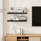 Fun Memories Rustic Floating Shelves for Home Decor, 8 Inch Deep Floating Shelf, Solid Wood Floating Wall Shelves 30 Inch Long, Deep Wall Shelves for Bathroom, Living Room, Black Finsh, Set of 2