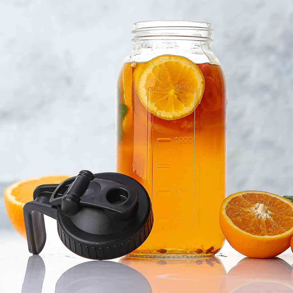 2 Quart Glass Pitcher with Lid for Fridge, Cold Brew Coffee Maker 64 oz, 2 Pack Airtight Leakproof Iced Tea Pitcher with Stainless Steel Filter, New Years Gifts for Friends (Black & Gray)