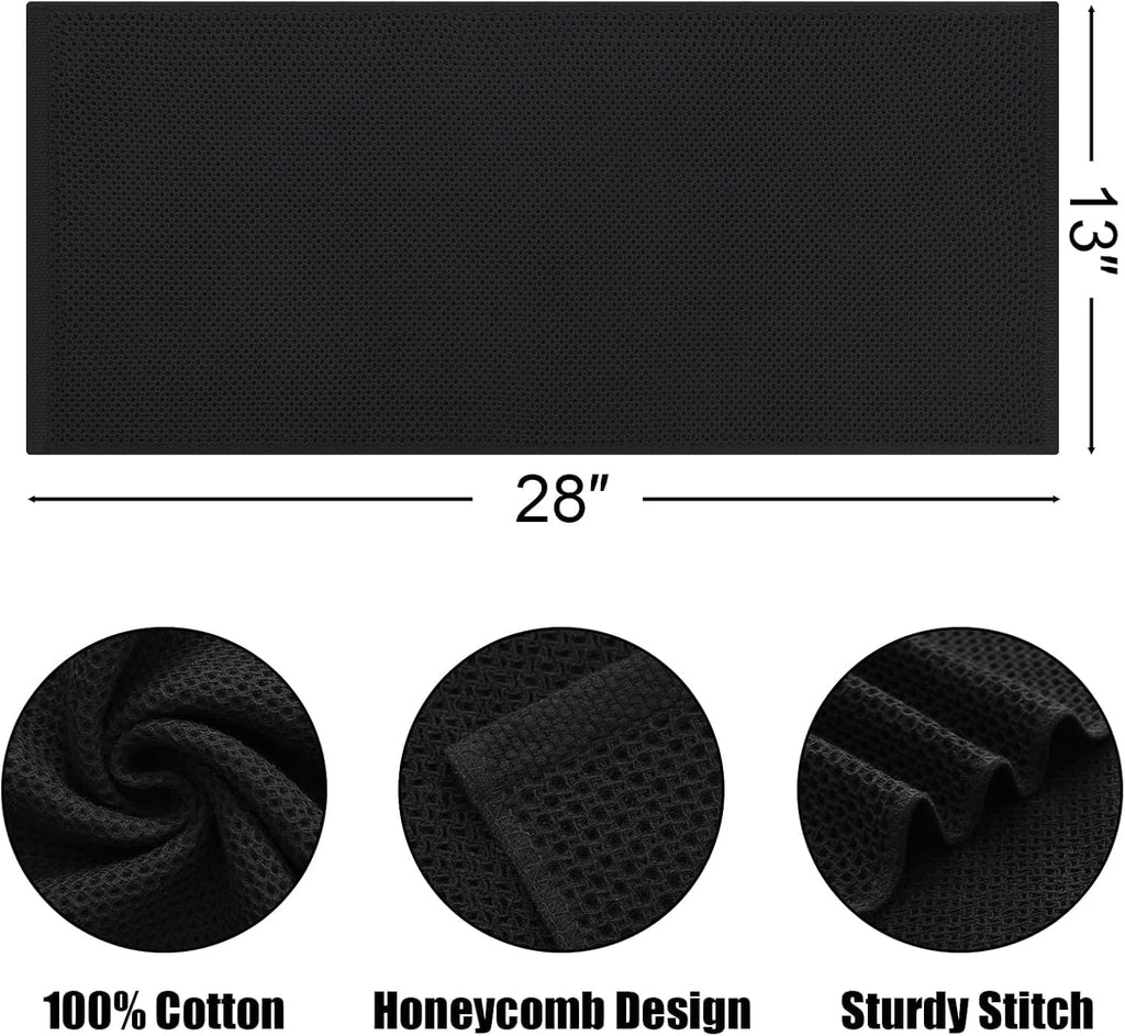 Kitinjoy 100% Cotton Waffle Weave Kitchen Towels, 12-Pack Super Soft and Absorbent Kitchen Dish Towels for Drying Dishes, Kitchen Hand Towels, 13 in x 28 in, Black