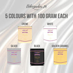 Dekozauber24 Fondant icing multipack, 5 colors, 3.5oz (100g) rolled fondant per color, for cakes, cupcakes and figurines in white, black, cream, silver and golden caramel (Basics)