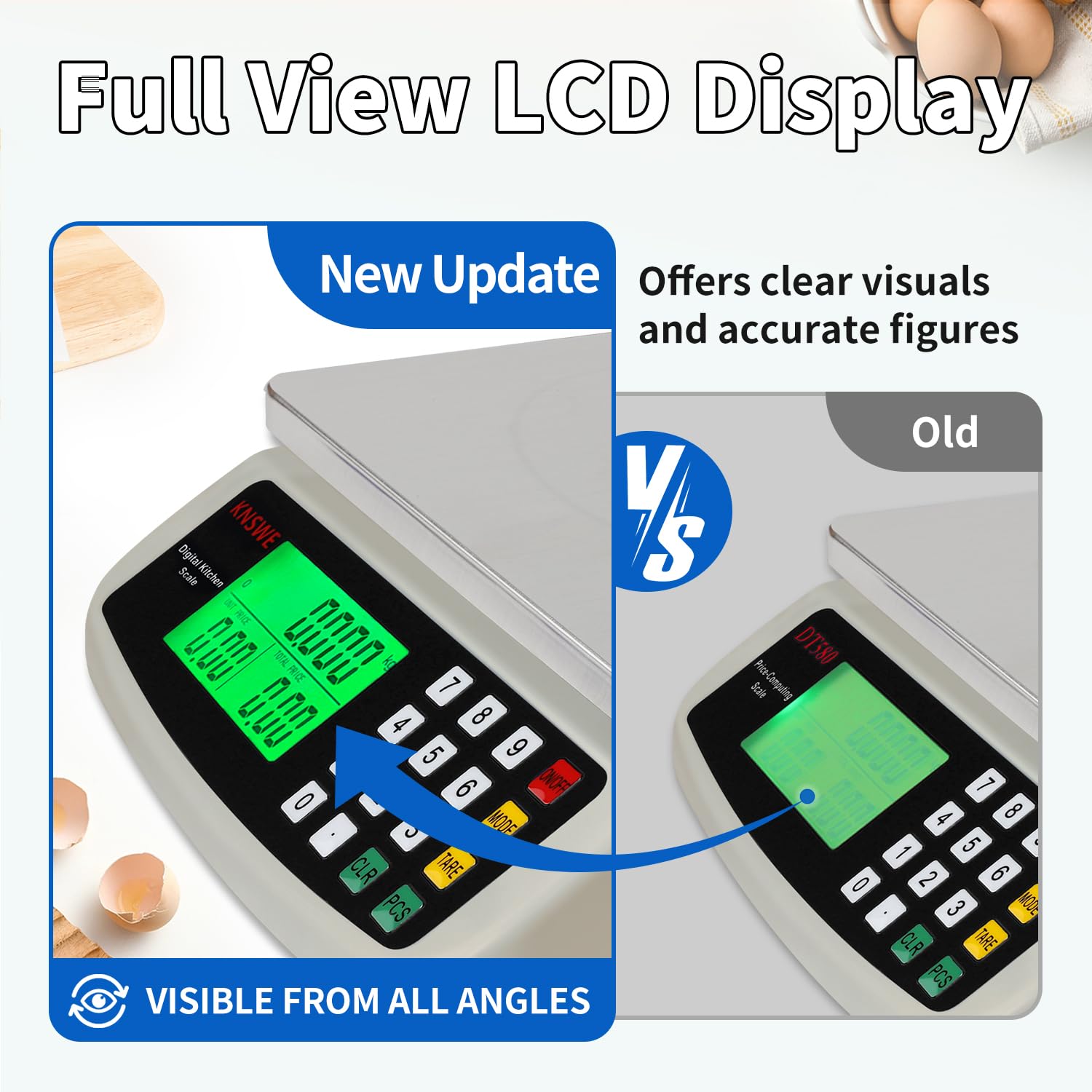 Commercial Food Scale 40KG Large Digital Kitchen Scale Baking Cooking Bread Meat Weight Price Computing Scale Stainless Steel Parts and Coins Counting Scale for Deli Stores Tare Function