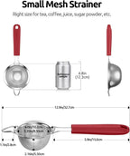 U-Taste Small Fine Mesh Strainer: 18/8 Stainless Steel 3.35in 30 Mesh Kitchen Food Sieve with Sturdy Riveted Silicone Handle, Heavy Duty Deep Handheld Metal Colander for Tea, Juice (Red)