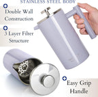 Mixpresso Light Blue Stainless Steel French Press Coffee Maker 26 Oz 770 ml, Double Wall Insulated French Press Stainless Steel, Easy Clean Tea Brewer, Easy Press Durable Metal Coffee Press