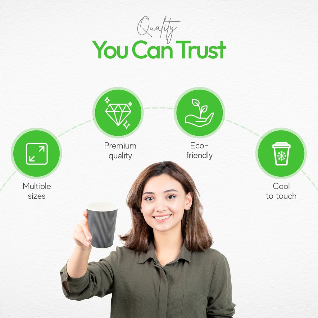 Restaurantware-12 Ounce Disposable Coffee Cups, 500 Ripple Wall Hot Cups For Coffee - Lids Sold Separately, Rolled Rim, Gray Paper Insulated Coffee Cups, For Hot Coffee, Tea, And More