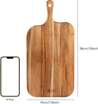 Serving Board, Acacia Wood Cutting Board with Handle Wooden Cheese Board Charcuterie Boards Wood Board for Food Bread Fruit 15x7.5x0.6 Inch