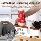 100% Wooden Coffee Cups Holder with U-Shape Cutout Design for Countertop-Coffee Bar Organizer for Cups, Lids, Pods, Stirrers, and Accessories, Great Gift for Home or Office (White)