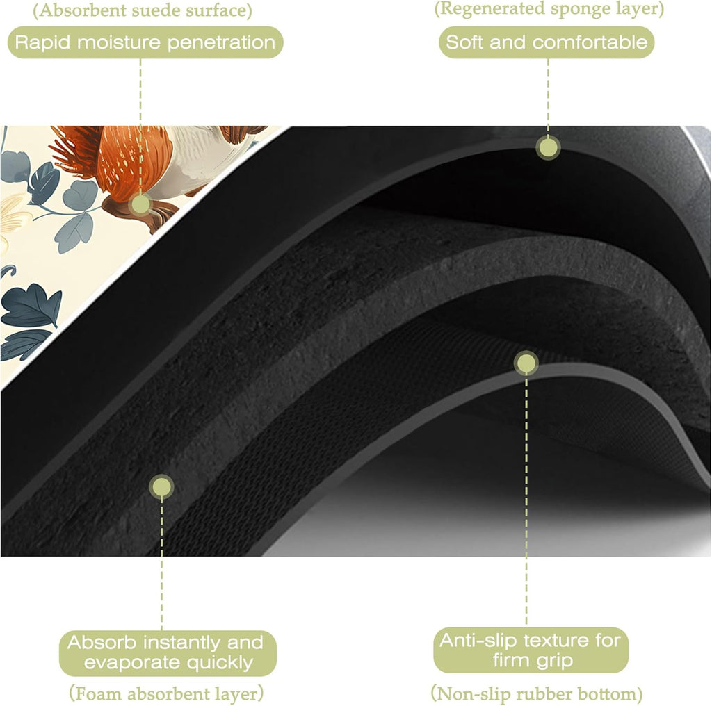 Dish Drying Mat Squirrel in the Flowers Kitchen Mat 16"x24" Bsorbent Coffee Maker Mat for Dishes,Utensils Coffee Maker Pots and Pans Easy Clean Dish Slip Resistant Pad