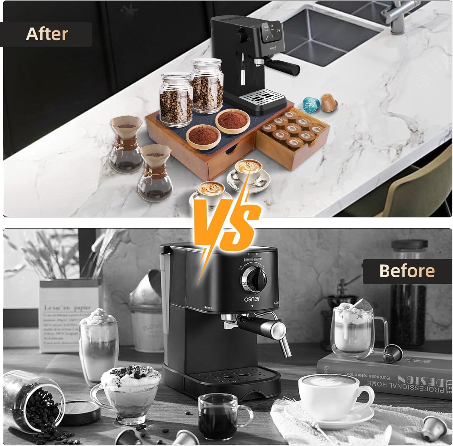 Wooden Coffee Pod Holder Drawer With Silicone Non-Slip Pad,K Cup Organizer Storage Box,Kcup Drawer and Tea Organizer Under Brewer,30 Pod Capacity,Countertop Coffee Station Organizer for Machine Stand