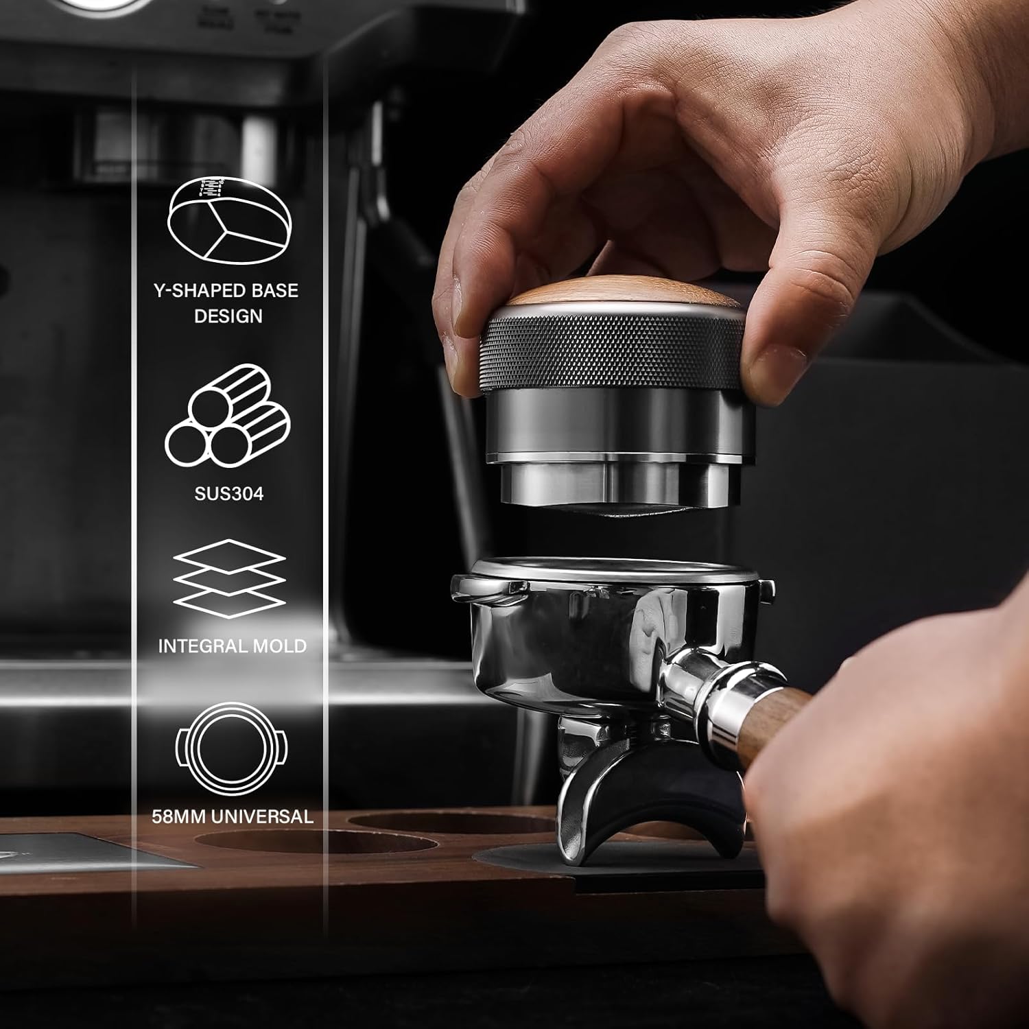 CrossCreek 58mm Espresso Distributor | Adjustable Depth Fits All 58mm Espresso Portafilter | Breville/Rancilio/La Marzocco | Stainless Steel & Walnut Distribution Tools | Espresso Machine Accessories