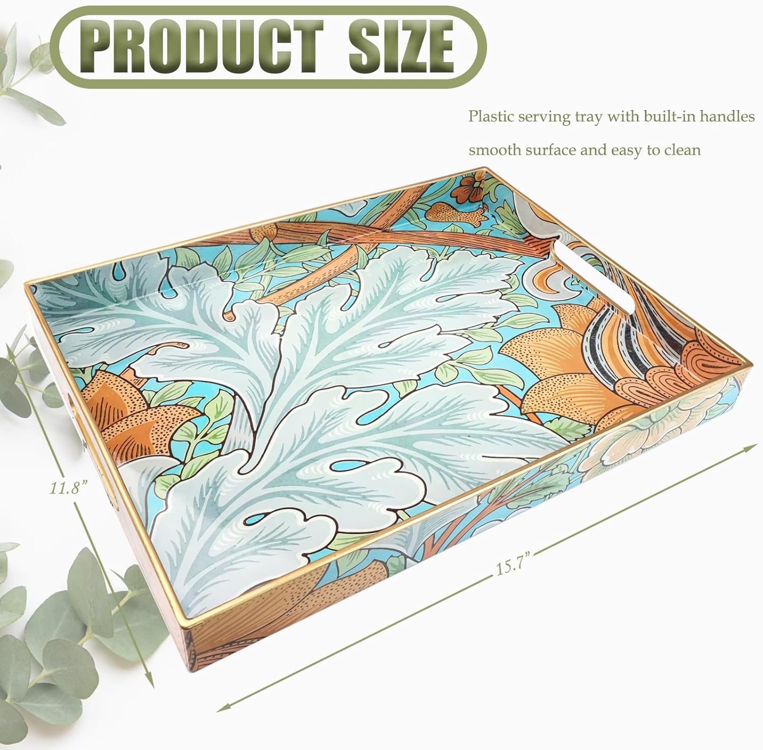 Spsyrine Serving Tray with Handles, Plastic Decorative Tray for Coffee Table, Living Room, Home Decor, Sunflower