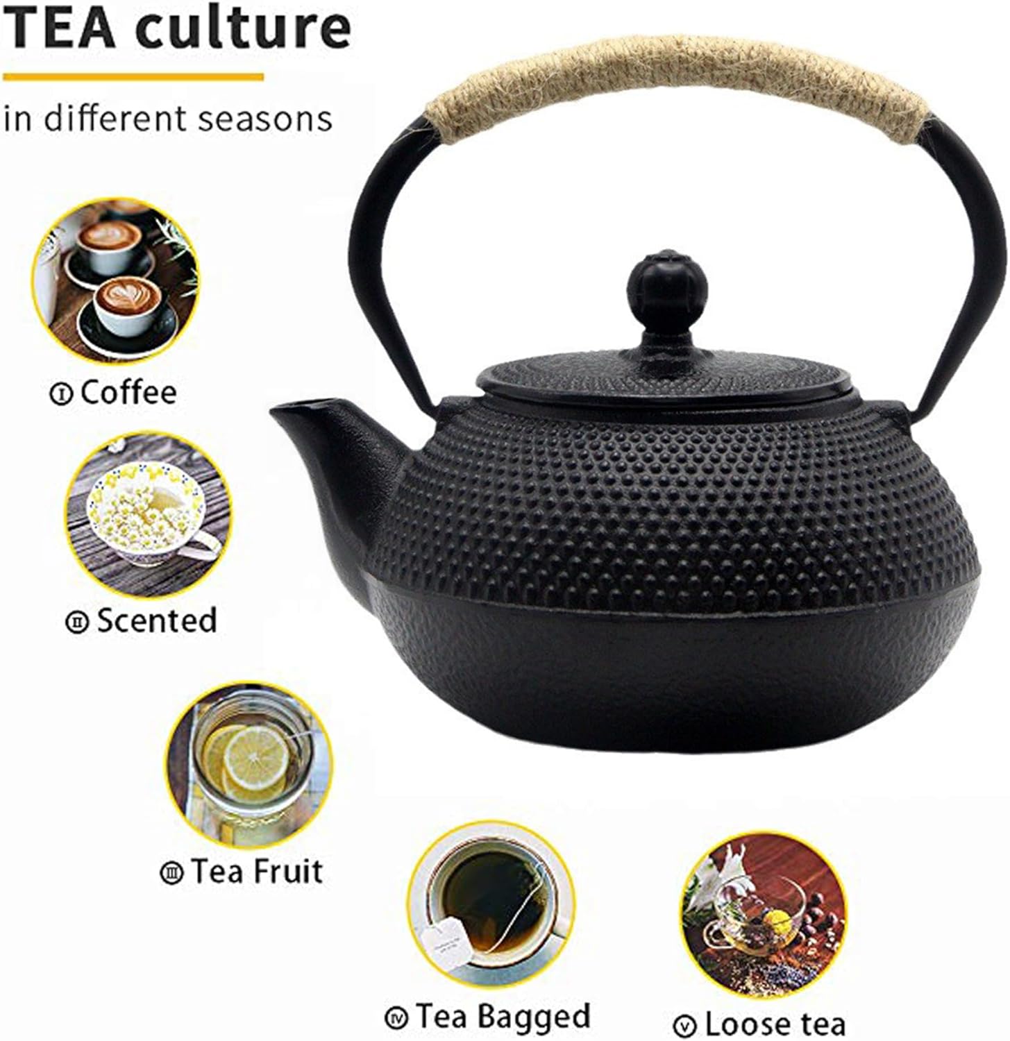 Japanese Tetsubin Tea Kettle Set with Cups, Cast Iron Teapot with Stainless Steel Infuser and Enameled Interior (900ml)