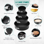 SHIKORI Cake Pan Set for Baking, Non-Stick Springform Pans Set of 4 (4, 7, 9 10 inch), Round Cheesecake Pan, Leak-Proof Cake Pans with Removable Bottom-Heart 4 Pcs