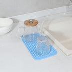 Silicone Dish Drying Mat for Multiple Usage,Easy clean,Eco-friendly,Heat-resistant Silicone Mat for Kitchen Counter or Sink,Refrigerator or Drawer Liner Light Blue S 12 inches x 6 inches