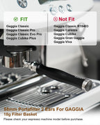 58mm Bottomless Portafilter For Gaggia, 2 Ears Flat Naked Portafilter Fits Gaggia Espresso Coffee Machines with Anodized Aluminum Handle, Stainless Steel Head,18g Filter Basket, Puck Screen Included