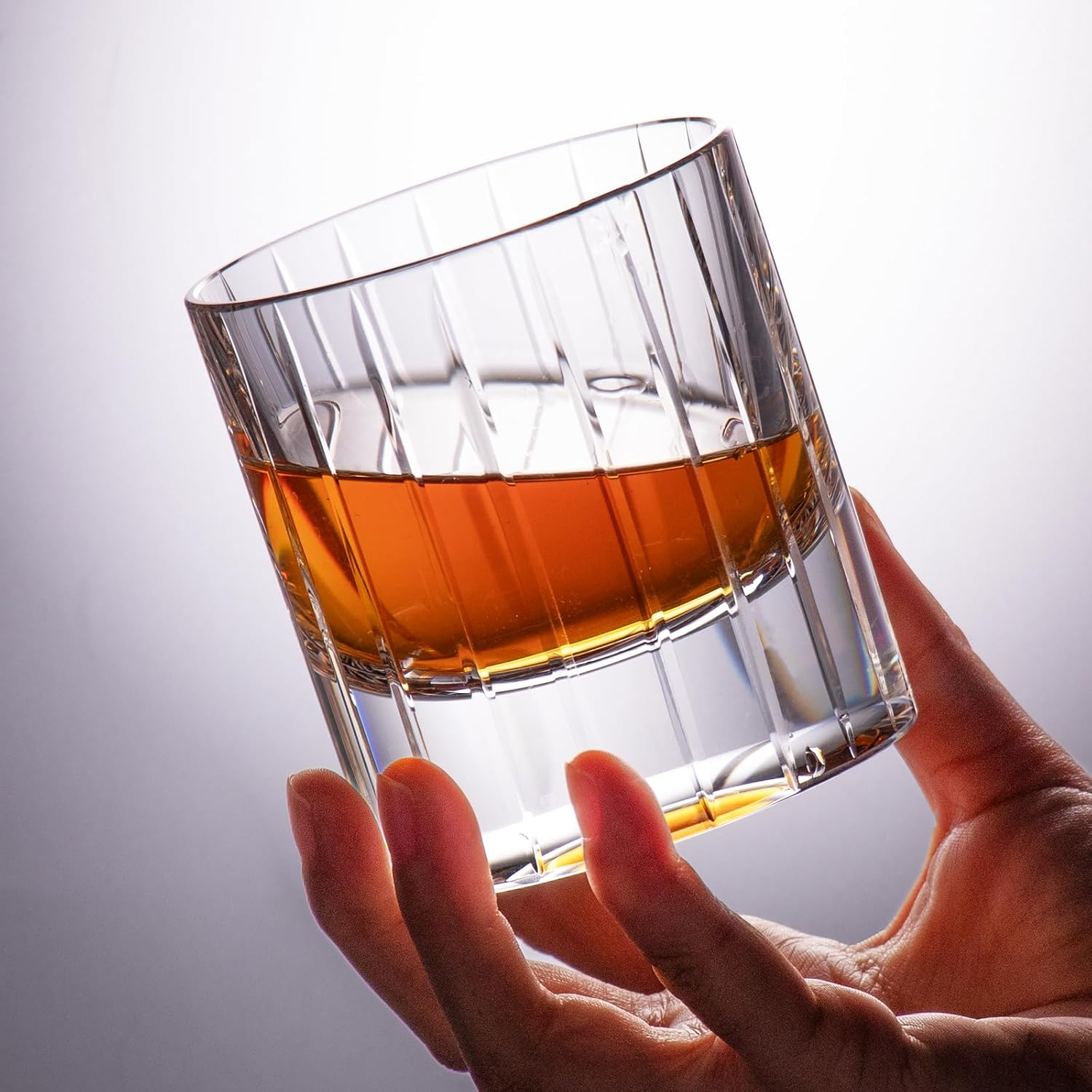 KAMMAK Crystal Whiskey Glasses Set of 2, Handcrafted 6.43oz Old Fashioned Glasses Stemless, Luxury Hand Blown Cocktail Glasses, Scotch Cup for Women, Men Gift for Bourbon Barware, Home Bar