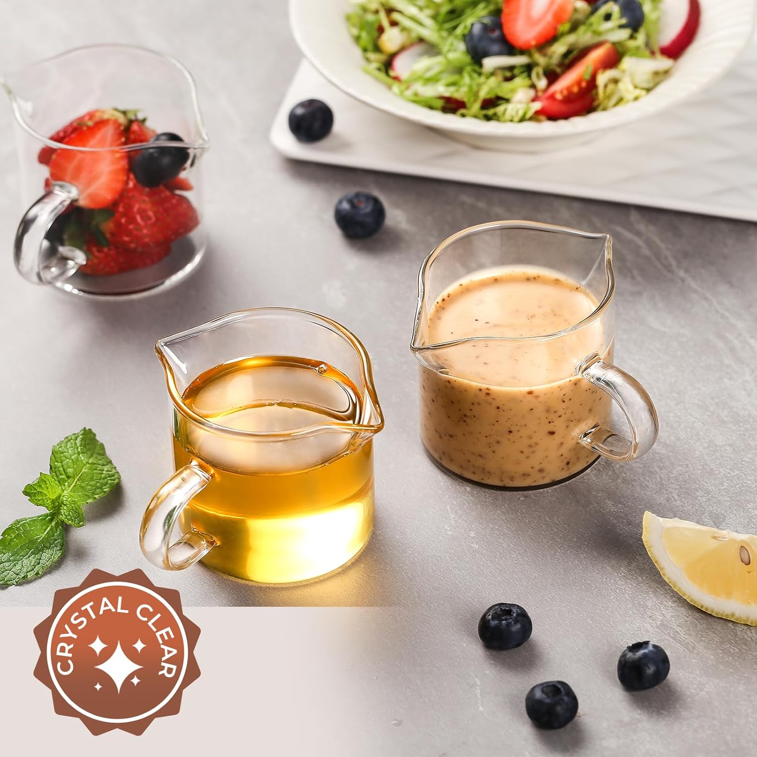 Espresso Cups Set of 2, 4 Oz Espresso Shot Glass with Handle Double Spout Cups Clear Glass Milk Cup Coffee Accessories Great for Making Coffee Desserts Salad Dressing