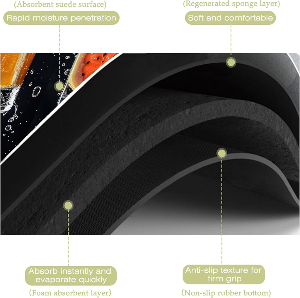 Dish Drying Mat Glasses Filled with Various Fruits Kitchen Mat 16"x24" Bsorbent Coffee Maker Mat for Dishes,Utensils Coffee Maker Pots and Pans Easy Clean Dish Slip Resistant Pad