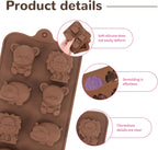 3 Pcs Non-Stick Brown Animal Themed Chocolate and Fondant Silicone Baking Molds with Wax Melt Function