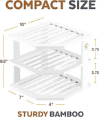 Cabinet Organizer Shelf - Bamboo Corner Rack for Kitchen Counter, Cabinet Space Saver for Plates, Dishes, Bowls, Bread Pantry, Bathroom Storage or Countertop Stand, White