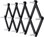 Dseap Accordian Wall Hanger: 16” High Wooden Wall Expandable Coat Rack, Hat Rack Holder, Accordion Hook for Baseball Caps, Coats, Mugs, 13 Peg Hooks, Black & White