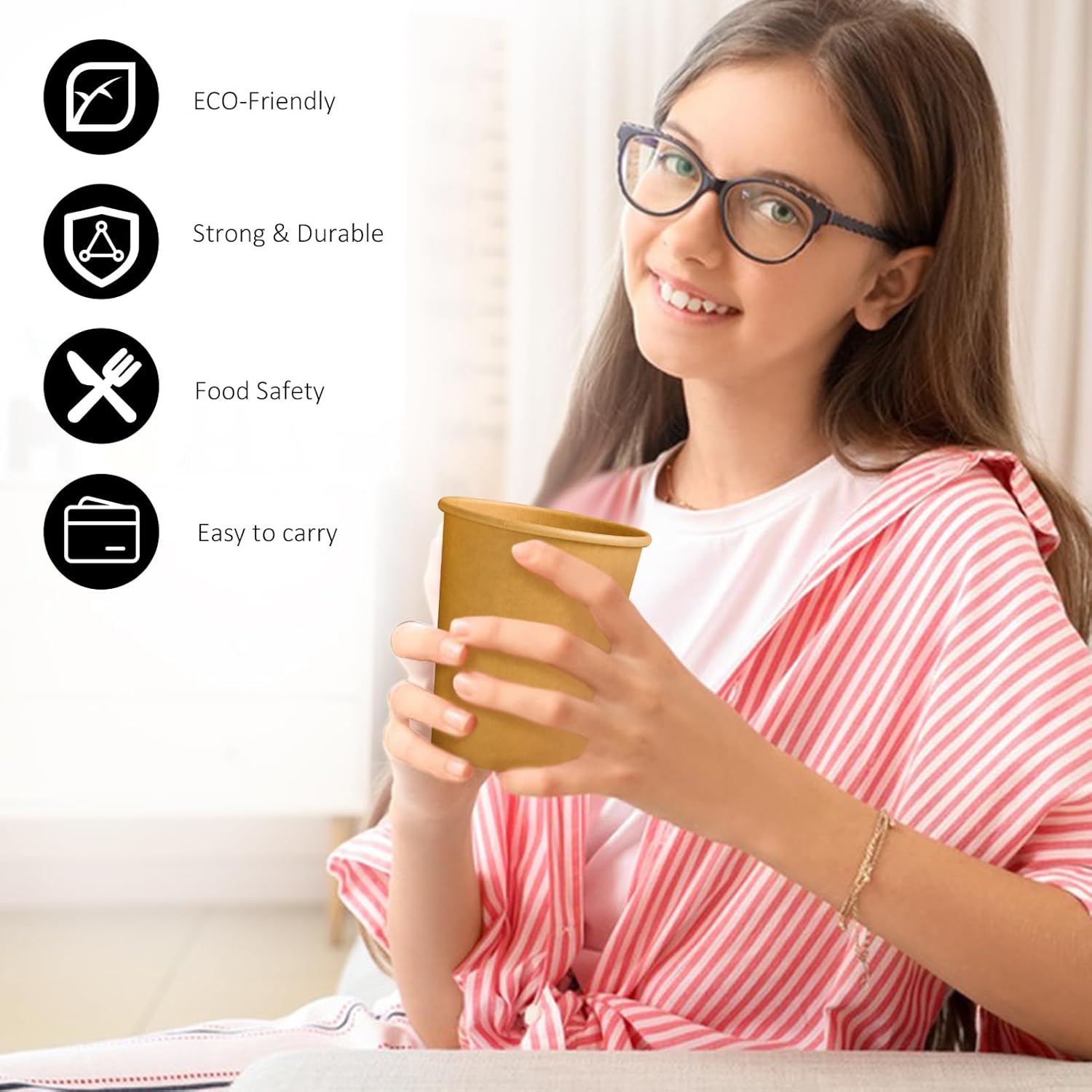 1000 Pack 8 oz Paper Cups, Brown Kraft Disposable Paper Coffee Cups, Unbleached Paper Cups for Hot/Cold Beverage Party, Picnic, Travel, and Events.