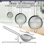 Anaeat Fine Mesh Strainers - Premium Stainless Steel Colander Sieve Sifters, with Durable Mesh and Sturdy Handle, Excellent for Sifting Dry ingredients, Flour, Pastas, Rice, Tea (3.94"）