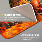 Fall Harvest Pumpkin Dish Drying Mat for Kitchen Counter,Thanksgiving Maple Leaves Sunflower Drying Mat 16 x 18 Inch with Absorbent Reversible Microfiber Dish Drying Pad for Coffee Bar
