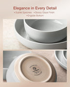 Famiware Milkyway Stoneware Dinnerware Sets with Mugs, Service for 6 (24 Pieces), Plates and Bowls Sets -Scratch Resistant, Microwave and Dishwasher Safe Dishes Set, Light Gray