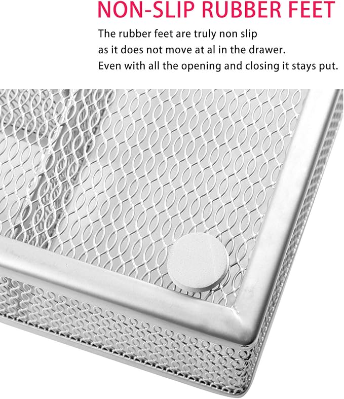 JANE EYRE Drawer Organizer, Cutlery Tray Silverware Flatware Storage Divider for Kitchen, Mesh Wire with Non-slip Foam Feet, 5 Component, Silver