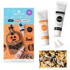 Sweets Indeed Dye-Free Halloween Frosting & Sprinkles Set – 8.22 oz | 2 Frosting Tubes (Orange & Black) + 2 Decorating Tips + 2 oz Sprinkle Mix (Black, Orange & White) | No Artificial Dyes Cupcake & Cookie Decorating Kit