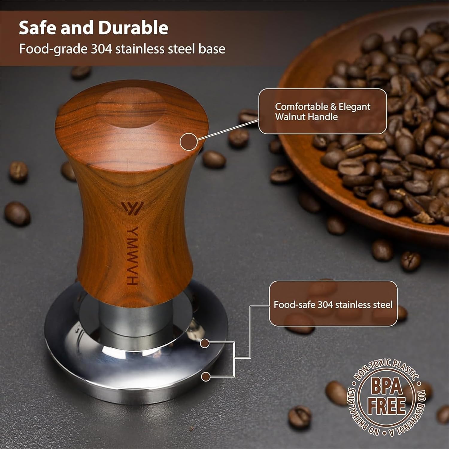 Espresso Tamper, 51MM 2 Spring-Loaded Calibrated Tamper with Stainless Steel Ripple Base, Walnut Wooden-Handle Tamper Compatible with Espresso Coffee Machine 51MM Diameter Portafilter