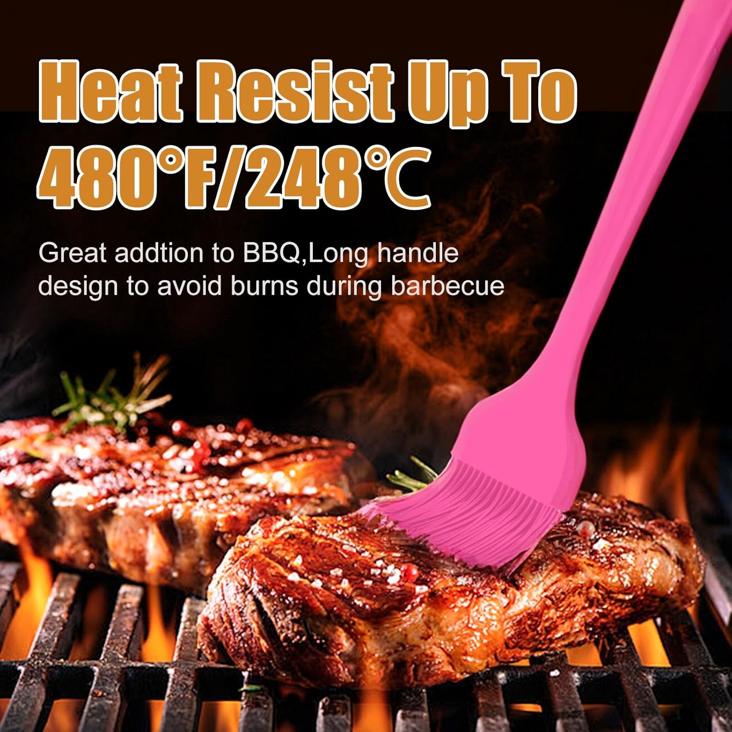 Silicone Basting Brush 2 Pcs Pastry Brush for Oil, BBQ, Grill, Sauce Baking Cooking, Dishwasher Safe (Pink)