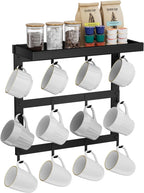 Coffee Mug Rack Wall Mounted, Rustic Metal Mug Holder Organizer with 12 Hooks and Top Shelf Cup Storage Rack for Home Kitchen Coffee Bar Station Mug Display and Collection