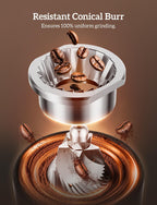 Neretva Burr Coffee Grinder, 2 in 1 Professional Espresso Grinder Stainless Steel Suit 51~58mm Portafilter Coffee Bean Grinder 30 Precise Setting & Anti-Static for Espresso/French Press/Drip/Cold Brew