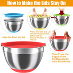 Mixing Bowls with Airtight Lids Set, 4 Stainless Steel Bowls Nesting Bowls & Colander, Kitchen Organizers and Storage Non-Slip Bottom, Size 1.5/2.0/2.5/4.5QT, Great for Mixing & Serving, Multicolor