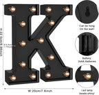 Foaky Black LED Letter Lights for Room Decor - Bedroom Wall Decor, Alphabet Lights for Home, Wedding, Party - Battery Operated （K）