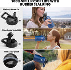 Insulated Water Bottle 64 oz, Triple Wall Vacuum Stainless Steel (Cold for 48 Hrs), Leak Proof & Non-BPA, Half Gallon Water Flask Jug with Paracord Handle & Straw Spout Lids, Navy Blue