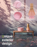 Matcha Whisk Set, Ceramic Matcha Set Includes Bowl with Spout, Whisk and Holder, Bamboo Scoop, Sifter and Tea Towel - 6 Pcs Matcha Kit Gift for Lovers Beginners (Pink)