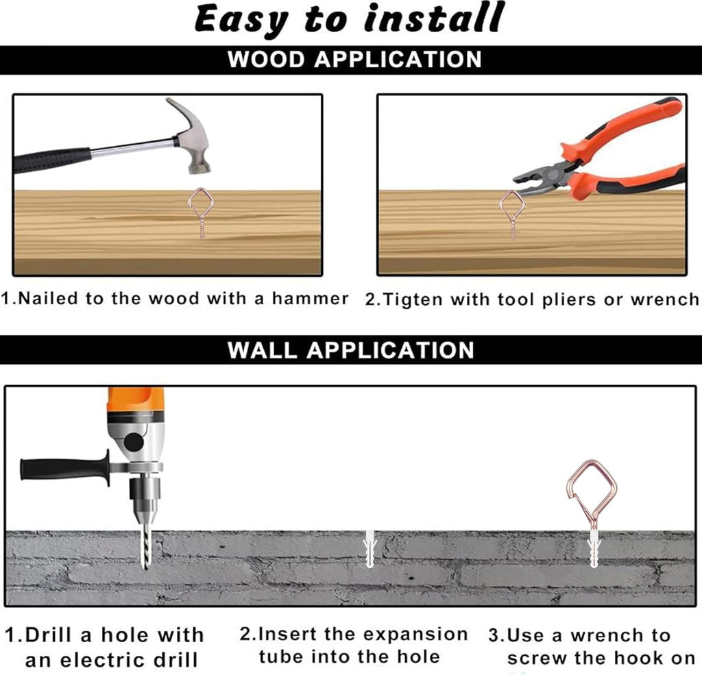 50 PCS Rose Gold Eye Screw Hooks for Hanging Heavy Duty with Safety Buckle.Metal Ceiling Hooks for Hanging Plants Cup Wind Chime Bird Feeders Patio Lights at Indoor&Outdoor