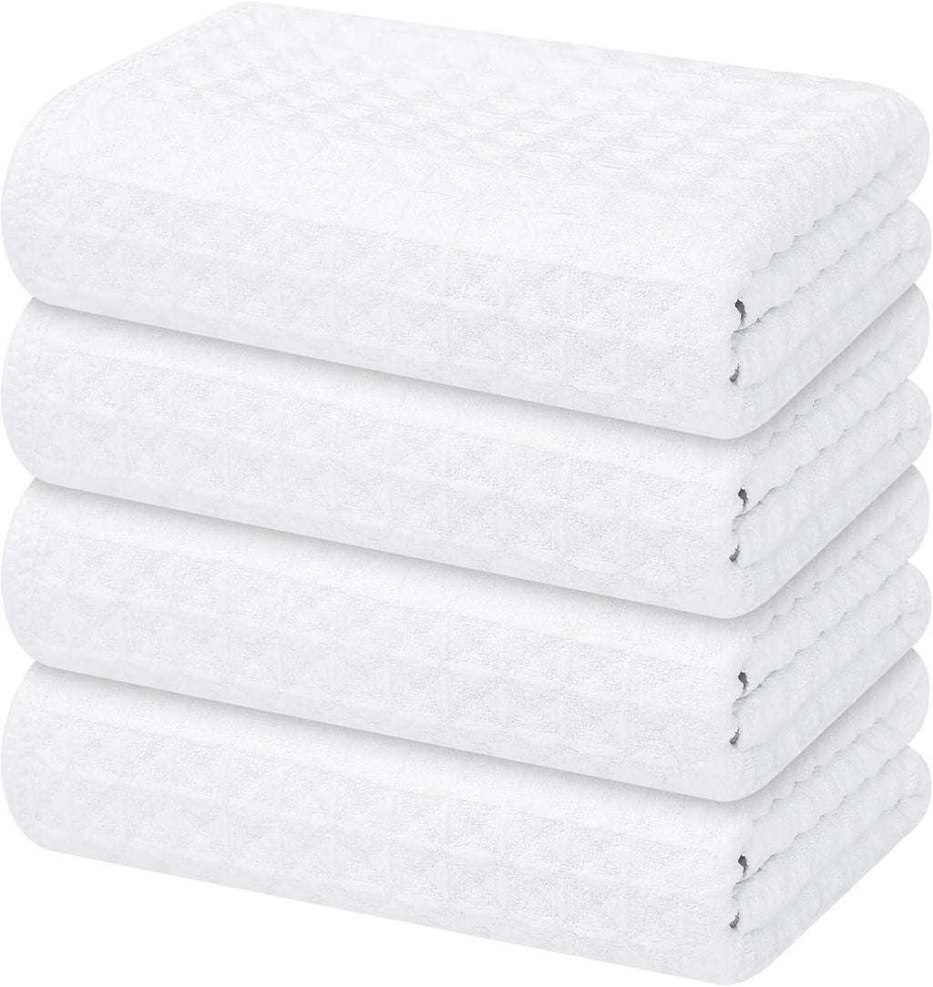 Homaxy Microfiber Waffle Weave Kitchen Towels, 16 x 28 Inch Ultra Absorbent and Solid Color Dish Towels, 4 Pack, White