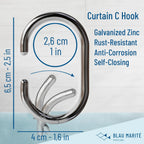 12 Metal Shower Curtain Hooks, Rust-Proof Decorative C-Shaped Curtain Hooks for Bathroom, Chrome Shower Curtain Rings, Fits Rods Up to 1 Inch (C, Silver)