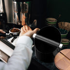 Espresso Knock Box with Walnut Lid for Coffee Grounds, Espresso Machine Accessory, Easy Disposal of Coffee Pucks, Removable Knock Bar(Black)