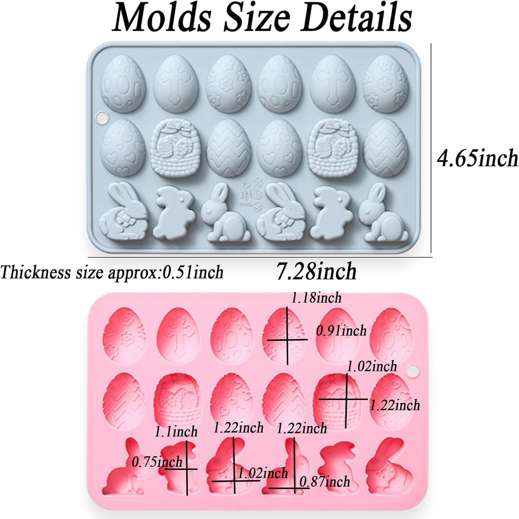 2 Pcs Egg Bunny Silicone Molds, 18-Cavity Baking Molds for DIY Cake Decoration,Chocolate, Pastry, Bread, Ice Cube, Soap, Jello, Easy Release, Reusable