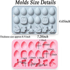 2 Pcs Egg Bunny Silicone Molds, 18-Cavity Baking Molds for DIY Cake Decoration,Chocolate, Pastry, Bread, Ice Cube, Soap, Jello, Easy Release, Reusable