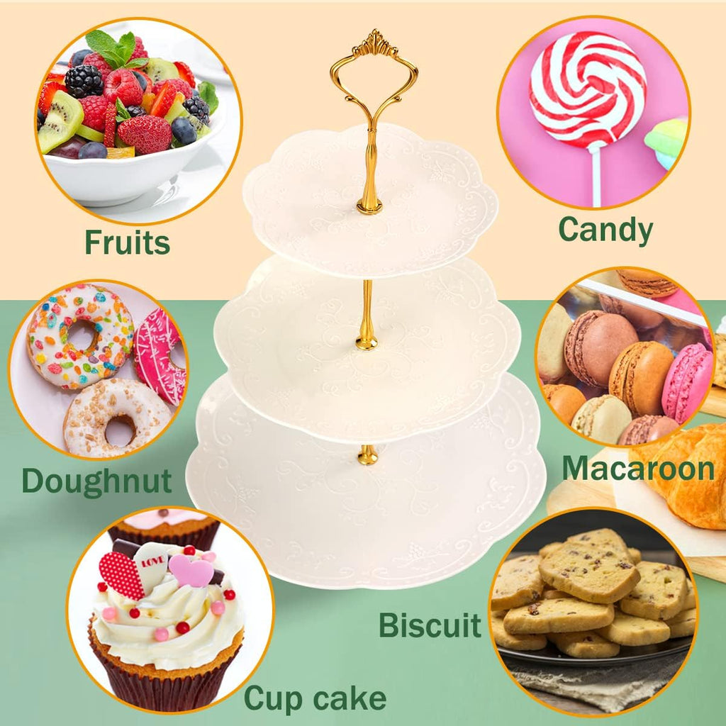 ShellKingdom 2 Pack Cupcake Stand, 3 Tier Serving Tray Cupcake Dessert Candy Fruit Display Holder for Wedding, Christmas, Baby Shower Birthday Tea Party (Round)