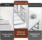 Wican Guest Towel Holder Tray for Bathroom, Oak and Iron Napkins Holder for Powder Room Dinning Table Wooden Basket for Disposable Paper Hand Towels Silvery and White