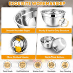 TeamFar Mixing Bowl Set of 5, 4.5/3/1.5/1/0.7 QT, Stainless Steel Metal Nesting Salad Bowl with Lid Set, Ideal for Mixing Serving, Non-Toxic & Sturdy, Airtight Lid & Easy Clean, Black